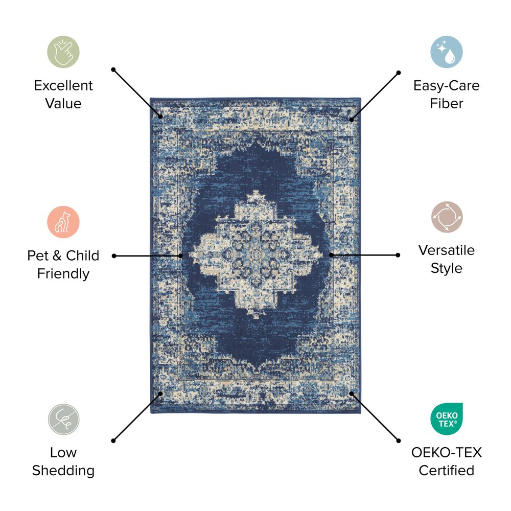 3' X 5' Red Blue and Light Brown Ogee Distressed Non Skid Area Rug