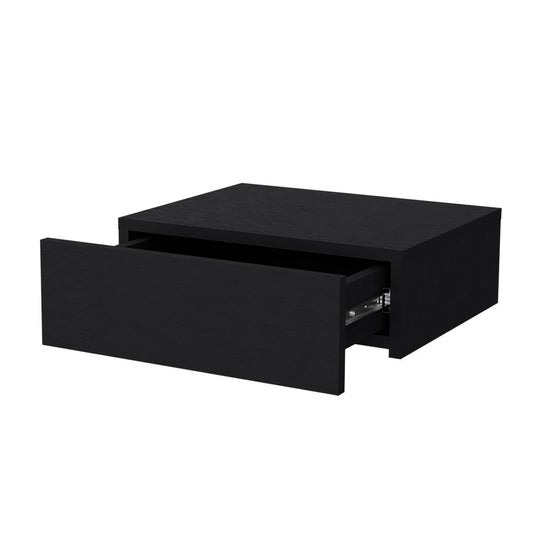 16" Black Wood One Drawer Floating Nightstand
