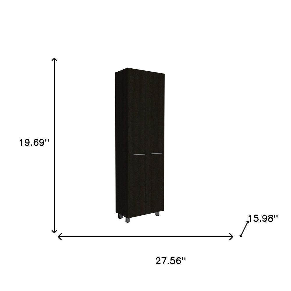 28" Black Wall mounted Accent Cabinet With Twelve Shelves And Six Drawers