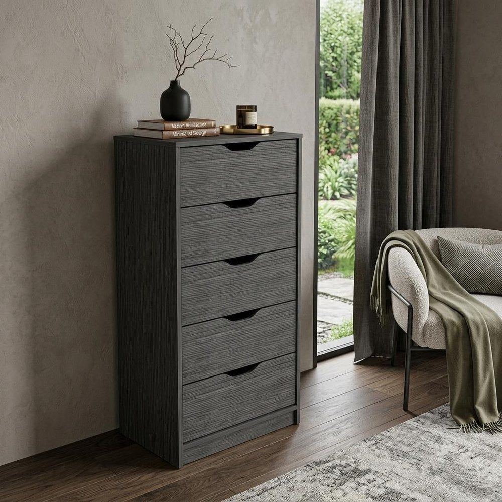 18" Gray Five Drawer Standard Chest