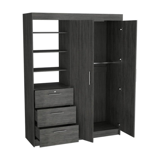 79" Gray Wood Two Door Three Drawer Combo Dresser