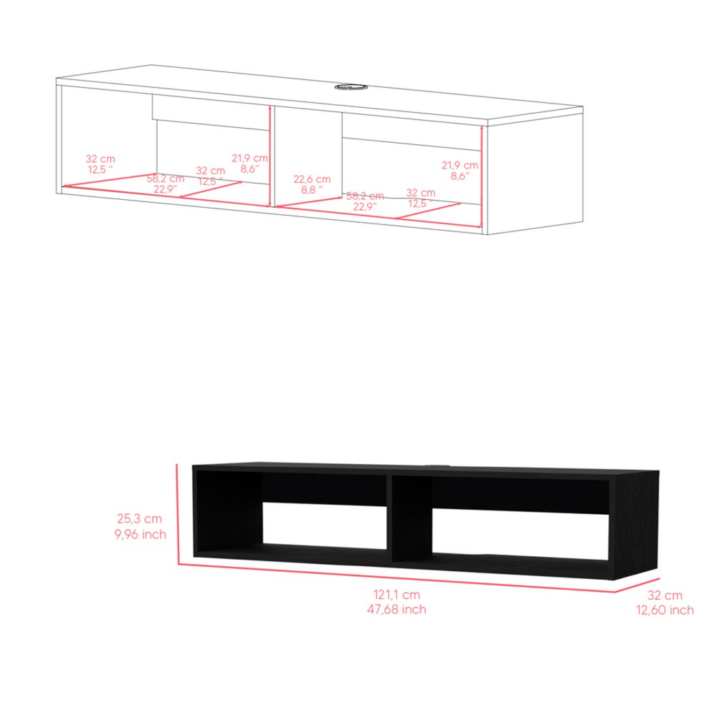 48" Black Floating Mount Entertainment Center