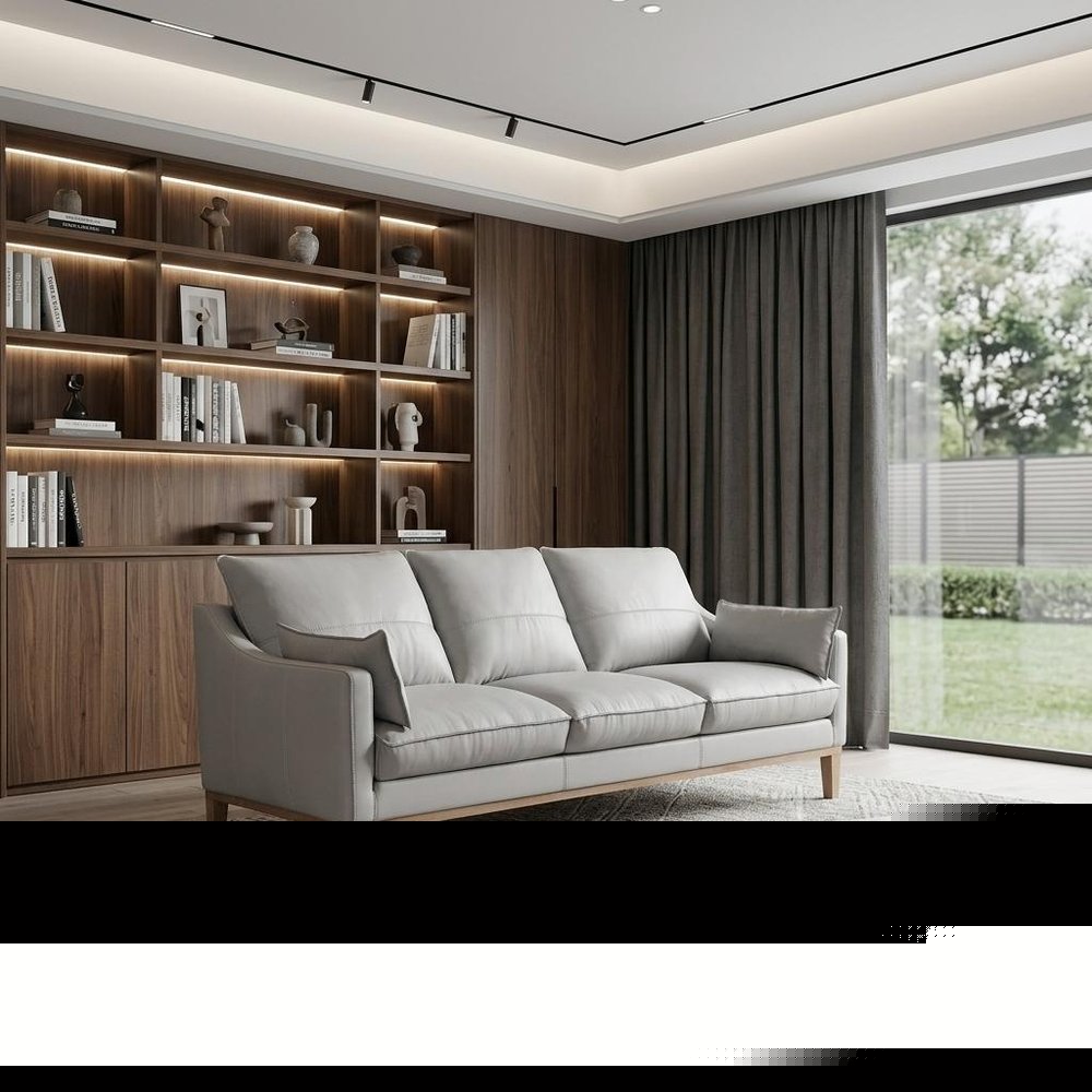 87" Gray Leather Sofa And Toss Pillows With Brown Legs
