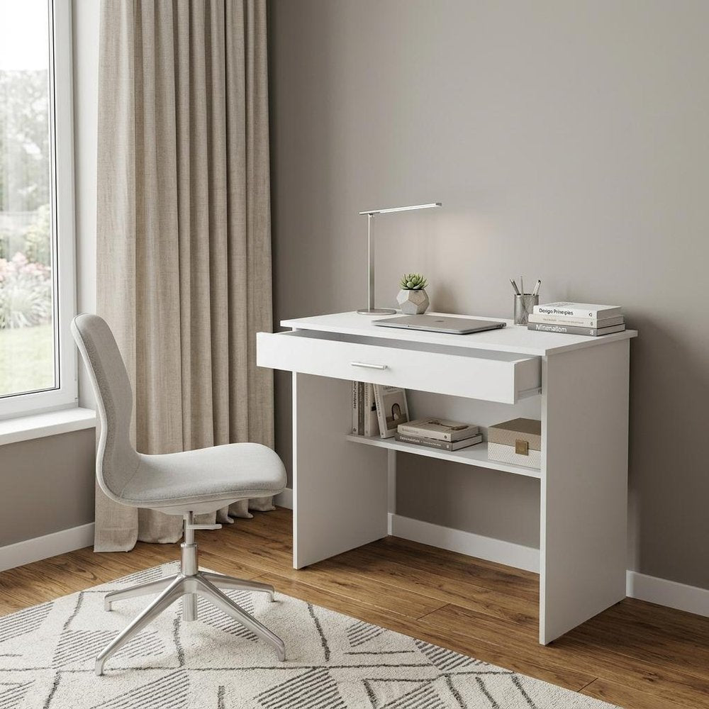 32" White Wood Computer Desk With Drawer