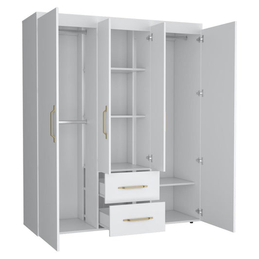 70" White Wood Four Door Two Drawer Combo Dresser