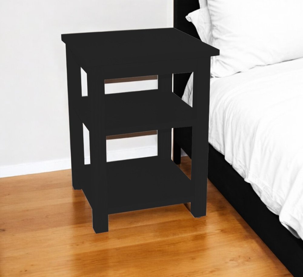 28" Black Solid Wood Nightstand