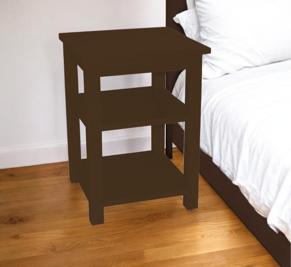 28" Dark Brown Solid Wood Nightstand