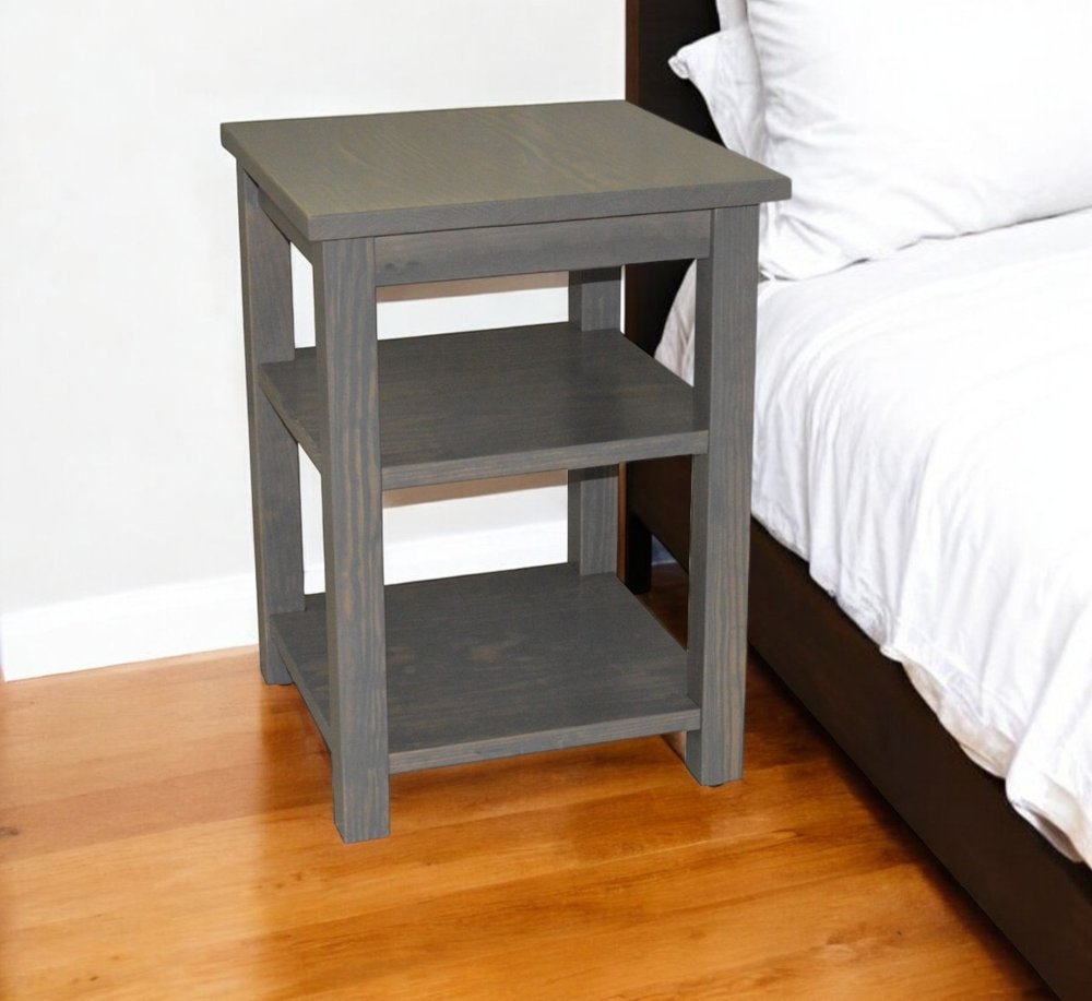 28" Gray Solid Wood Nightstand