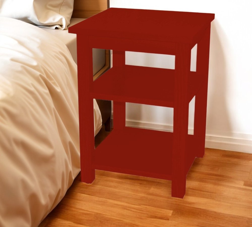 28" Red Solid Wood Nightstand