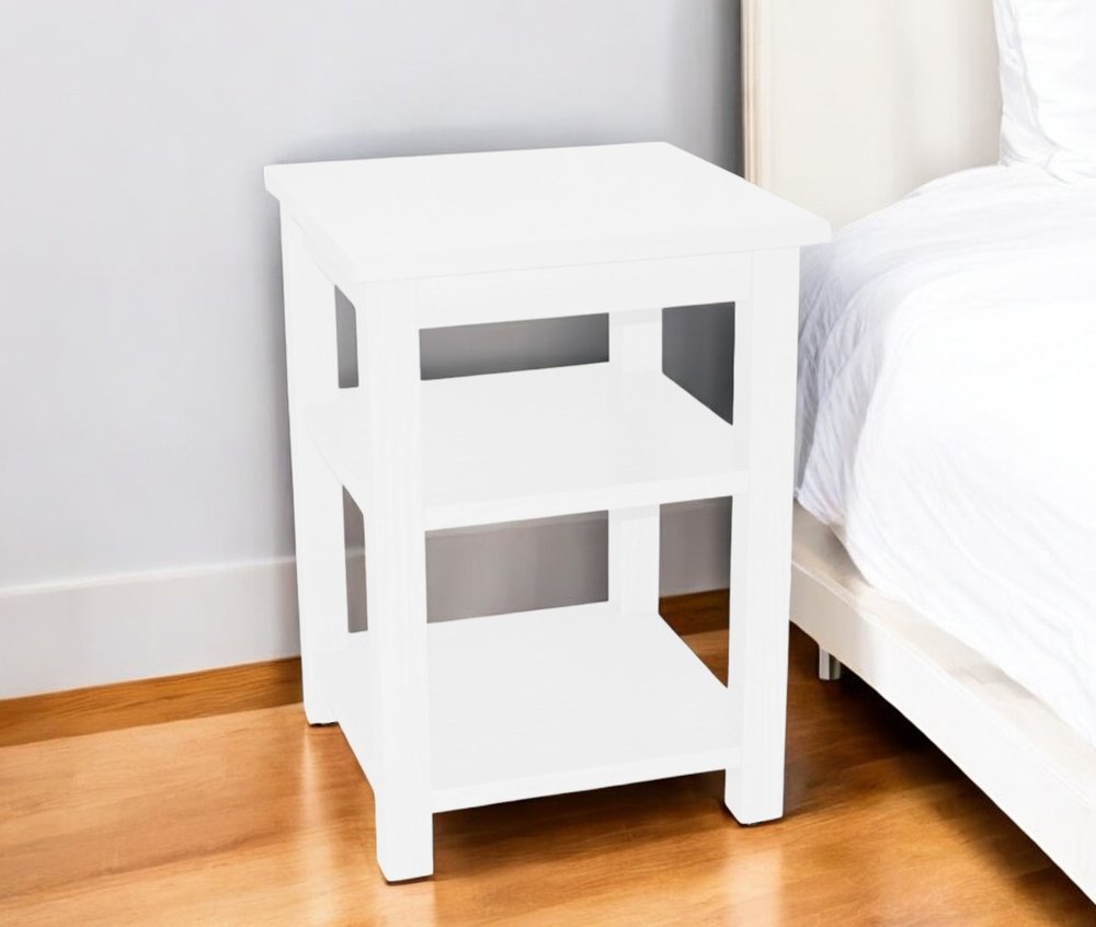 28" White Solid Wood Nightstand