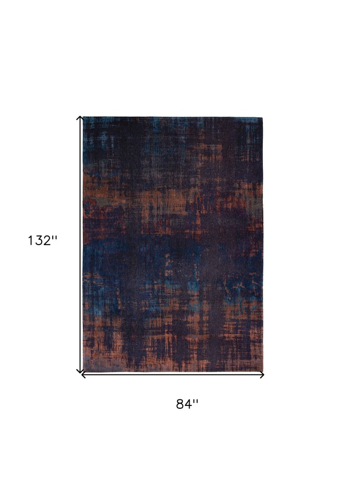 7' X 9' Blue and Brown Abstract Non Skid Area Rug