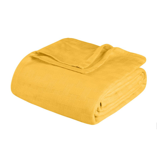 50" X 60" Gold Cotton Basketweave Geometric Throw Blanket