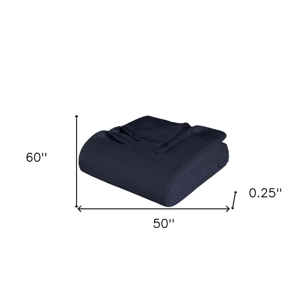 50" X 60" Navy Blue Cotton Woven Chevron Throw Blanket