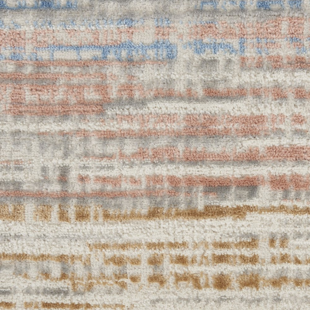 5' X 7' Ivory Blue and Brown Abstract Non Skid Area Rug