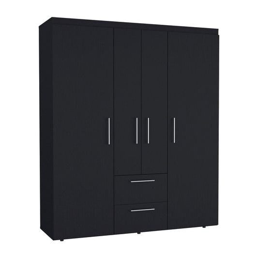 70" Black Wood Four Door Two Drawer Combo Dresser