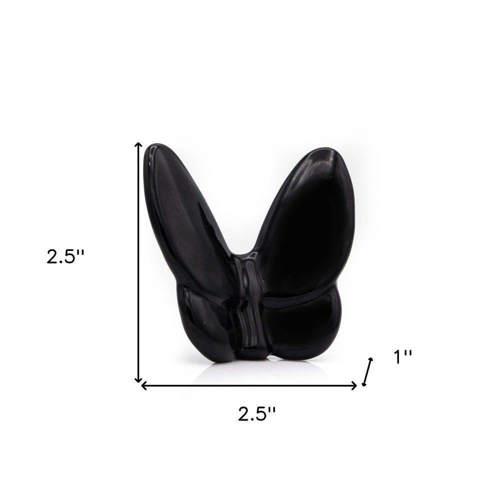 3" Black Crystal Butterfly Figurine Tabletop Sculpture