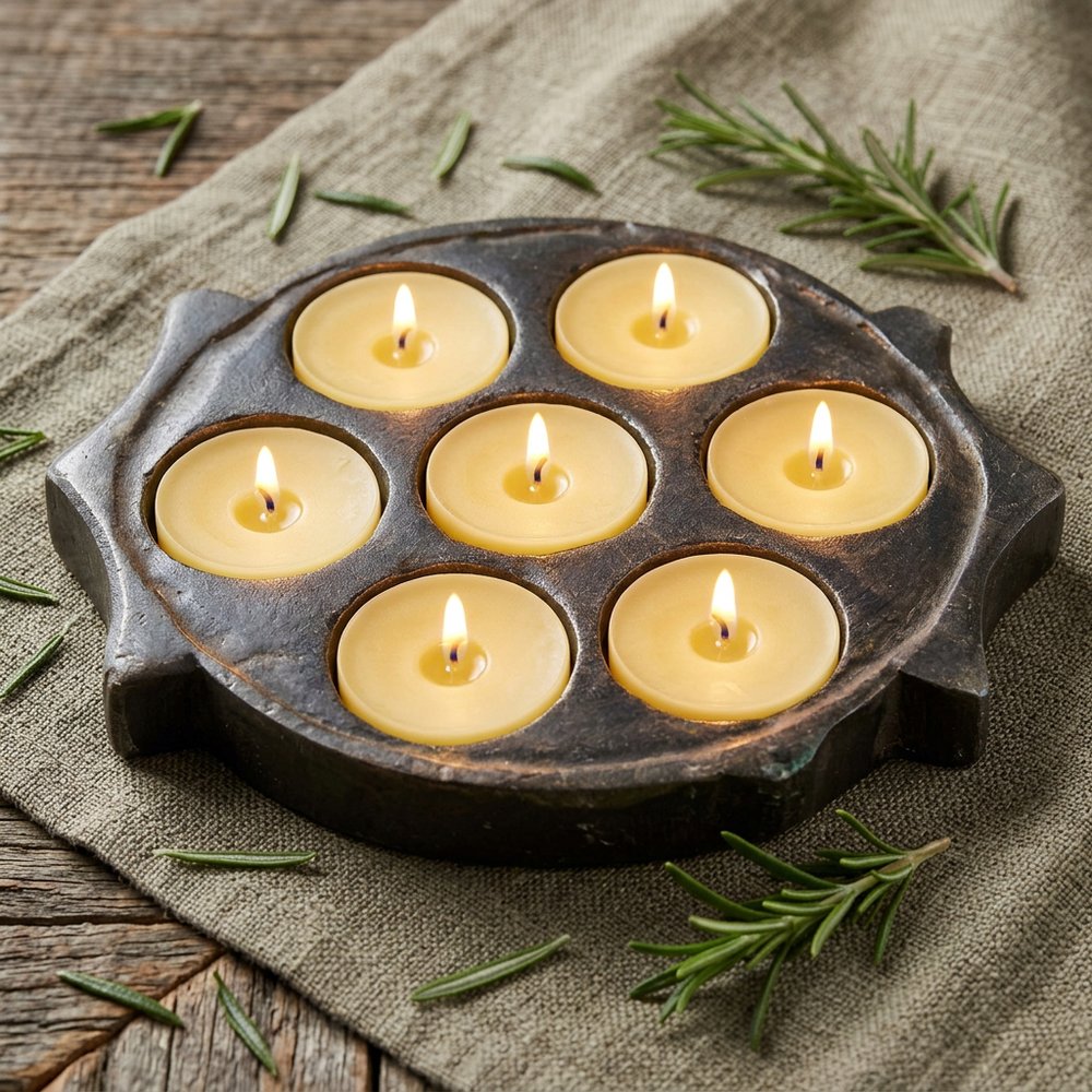 10" Black Cement Seven Tealight Round Candle Holder