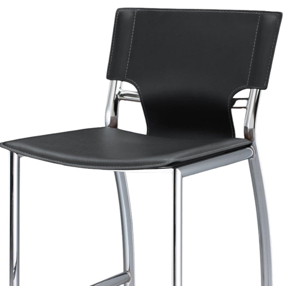 Set of Two 25" Gray and Silver Faux Leather and Metal Low Back Counter Height Bar Chairs