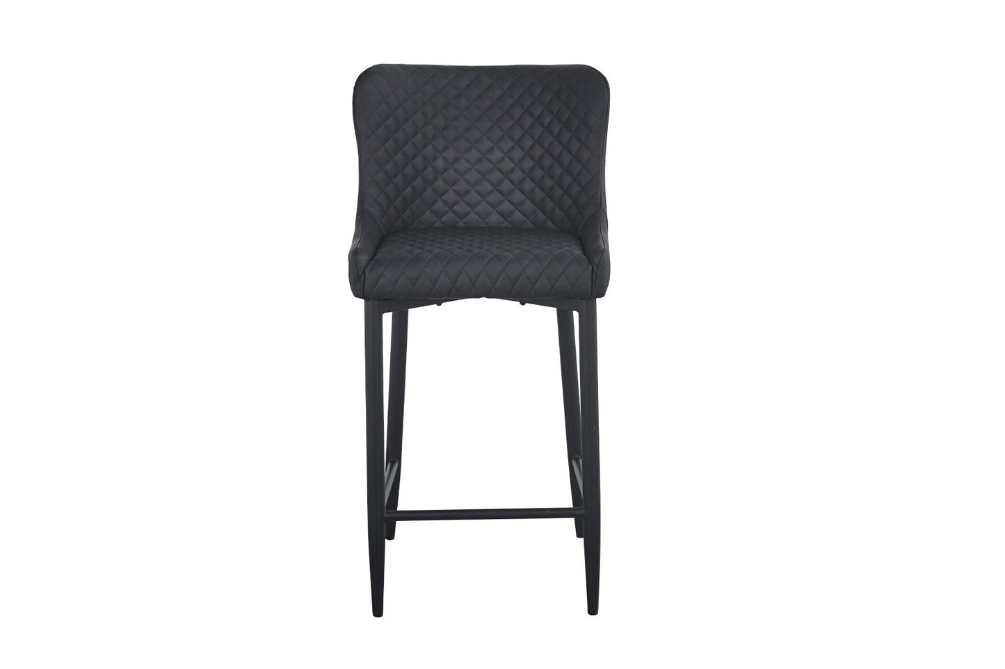 Set of Two 30" Gray and Black Faux Leather and Metal Low Back Bar Height Bar Chairs