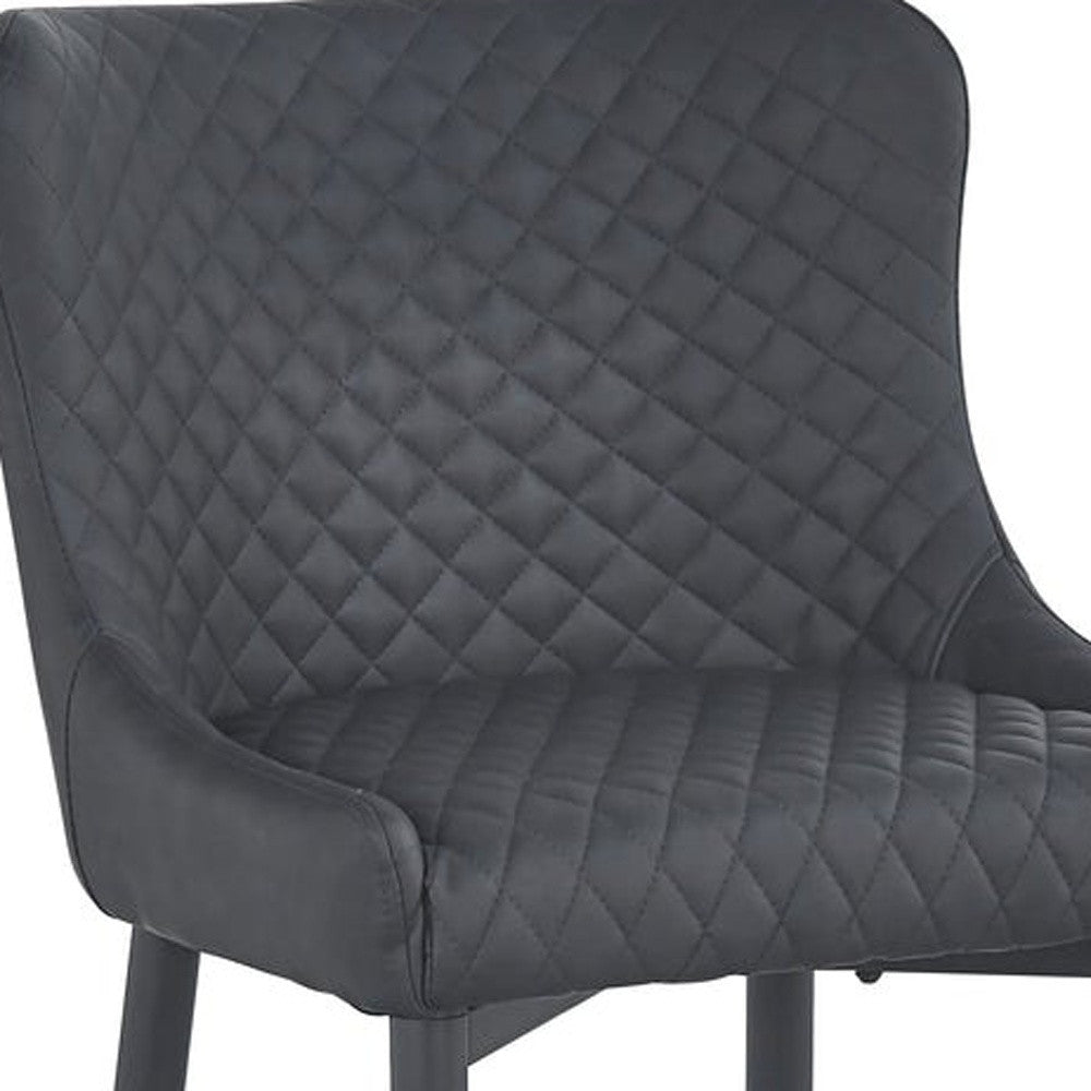 Set of Two 30" Gray and Black Faux Leather and Metal Low Back Bar Height Bar Chairs
