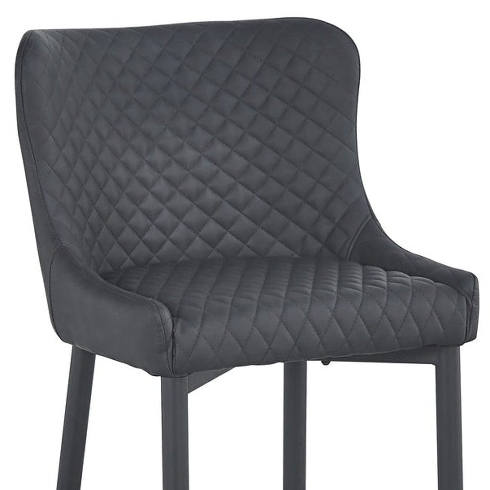 Set of Two 30" Gray and Black Faux Leather and Metal Low Back Bar Height Bar Chairs