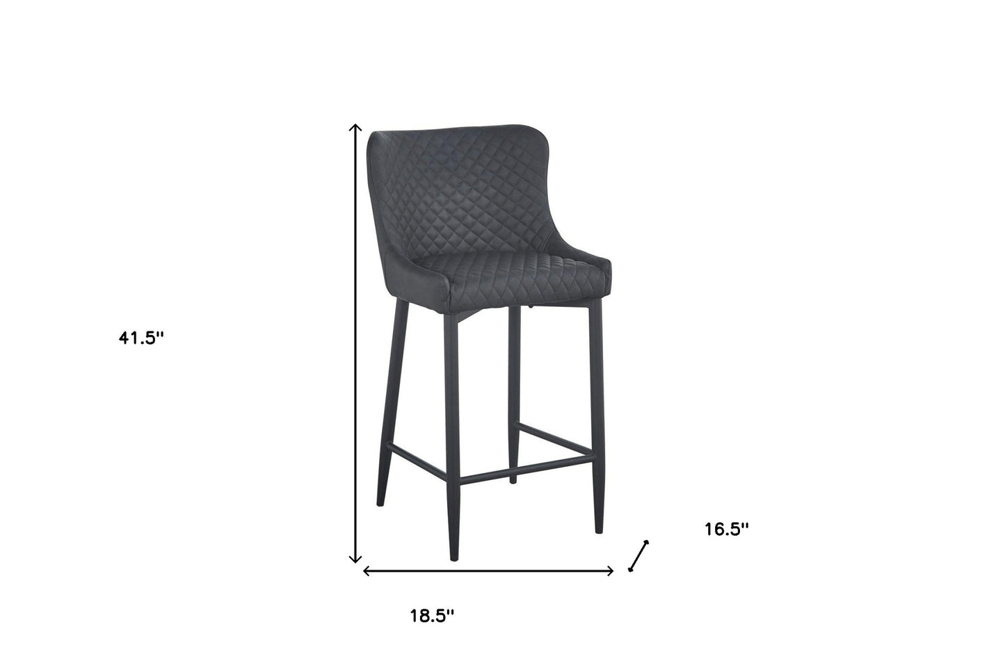 Set of Two 30" Gray and Black Faux Leather and Metal Low Back Bar Height Bar Chairs