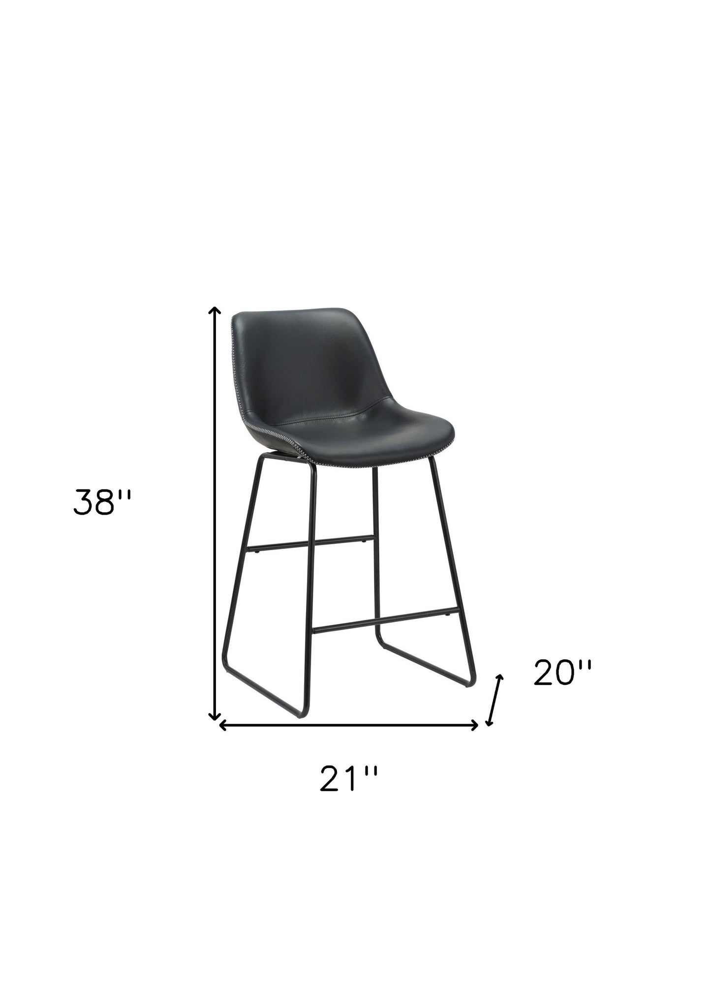 Set of Two Black Faux Leather and Metal Low Back Counter Height Bar Chairs