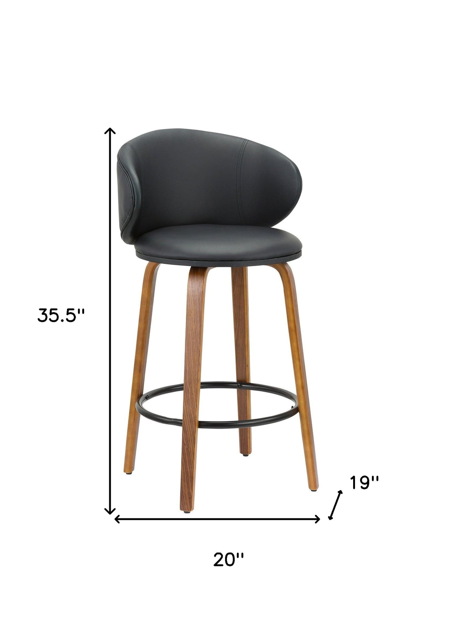 Set of Two 26" Black and Brown Faux Leather and Solid Wood Low Back Counter Height Bar Chairs