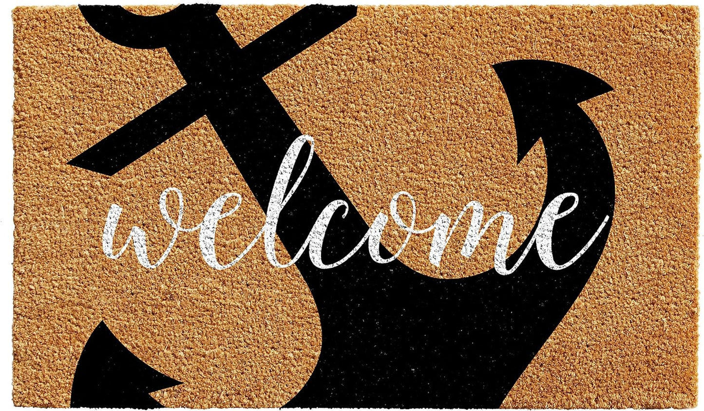 24" X 36" Natural and Black Coir Anchor Welcome Outdoor Door Mat