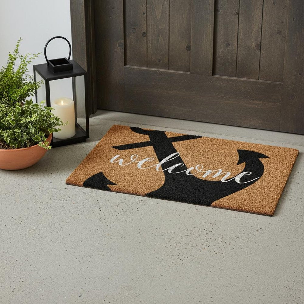 24" X 36" Natural and Black Coir Anchor Welcome Outdoor Door Mat