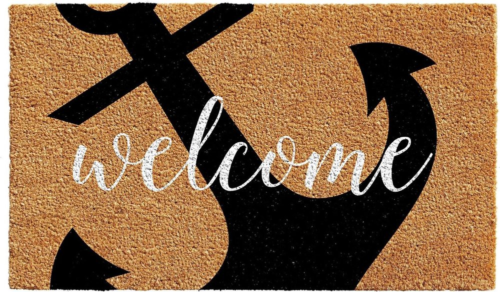 24" X 36" Natural and Black Coir Anchor Welcome Outdoor Door Mat