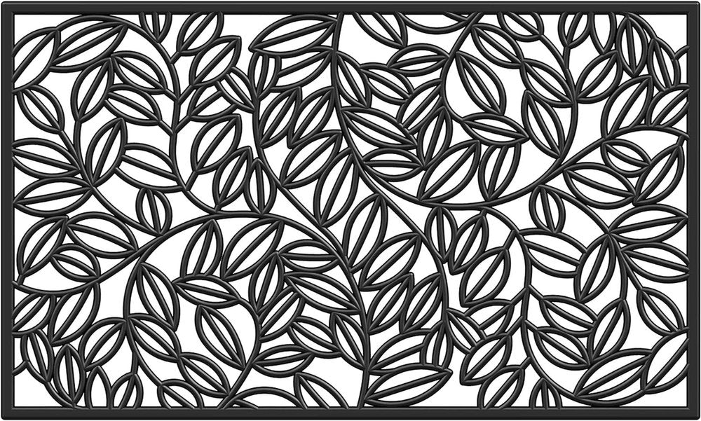 24" X 36" Black Rubber Botanical Leaves Outdoor Door Mat