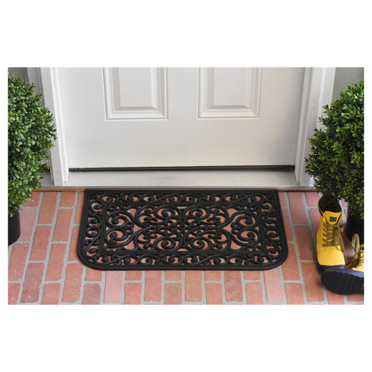 18" X 30" Black Rubber Scrollwork Outdoor Door Mat