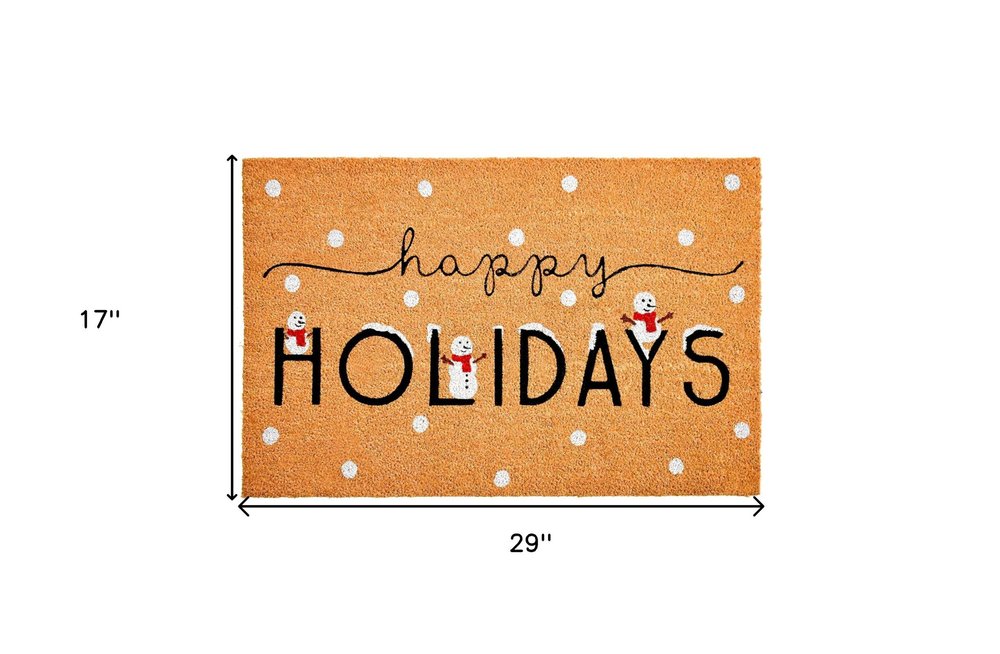 17" X 29" Natural Black and White Coir Happy Holidays Outdoor Christmas Door Mat