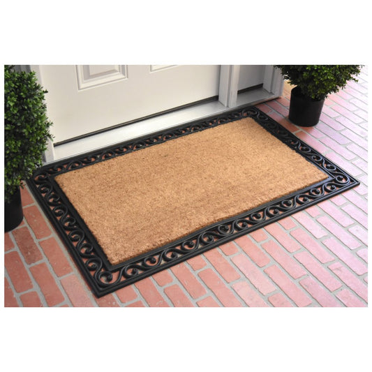 22" X 36" Natural and Black Coir Scrollwork Outdoor Door Mat