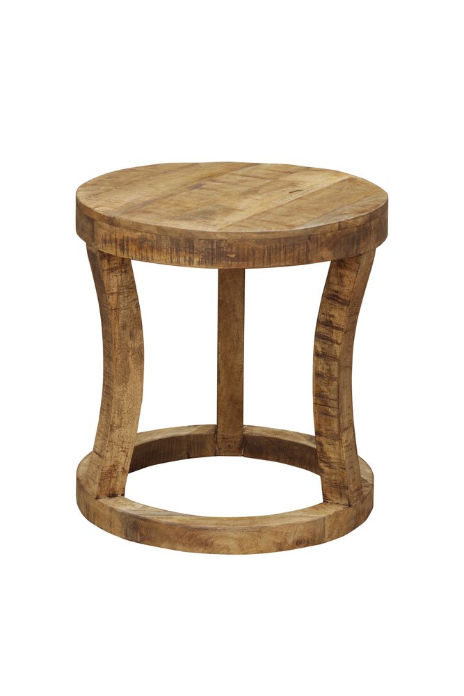 18" Brown And Brown Wood Distressed Solid Wood Round End Table