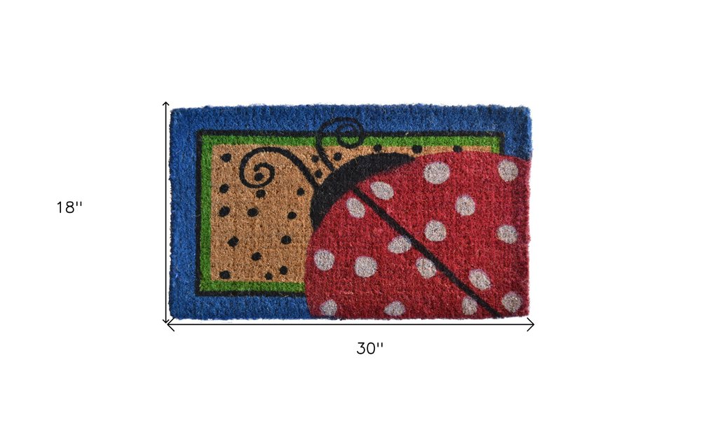 18" X 30" Blue and Brown Coir Ladybug Outdoor Door Mat