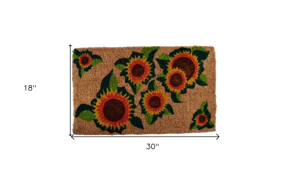18" X 30" Brown Orange and Yellow Coir Floral Outdoor Summer Door Mat