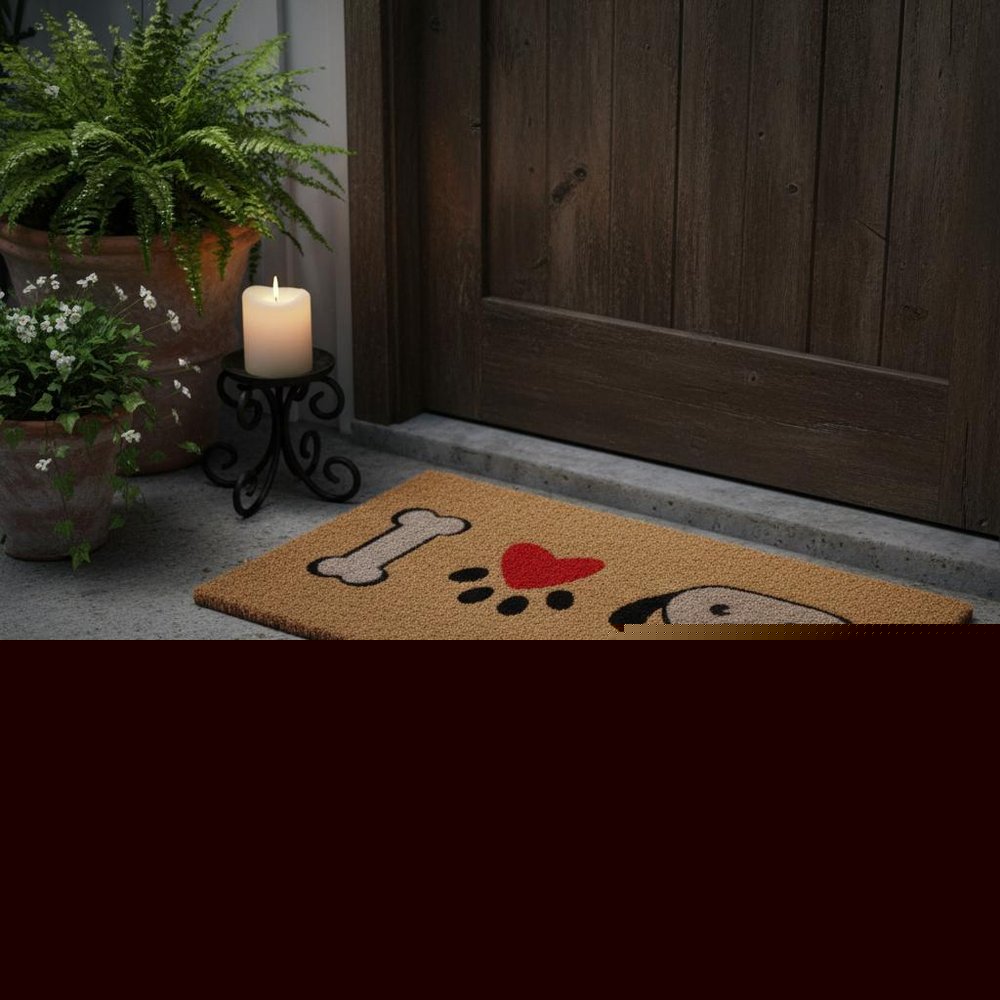 18" X 30" Beige and Black Coir Dog Outdoor Door Mat