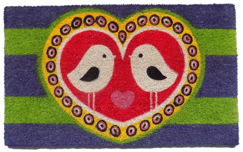 18" X 30" Red and Green Coir Heart Outdoor Door Mat
