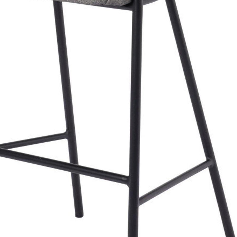 30" Slate Gray And Black Fabric And Steel Bar Height Bar Chair