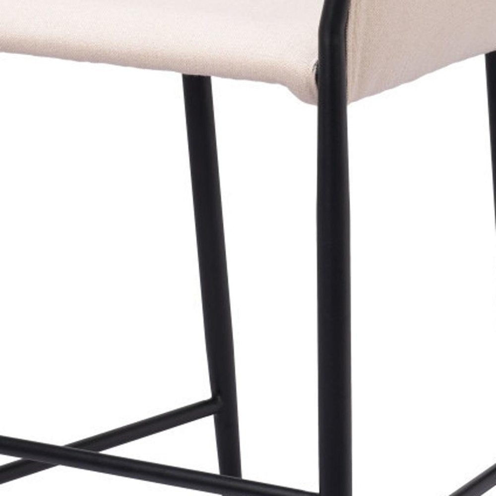 30" Beige And Black Fabric And Steel Bar Height Bar Chair