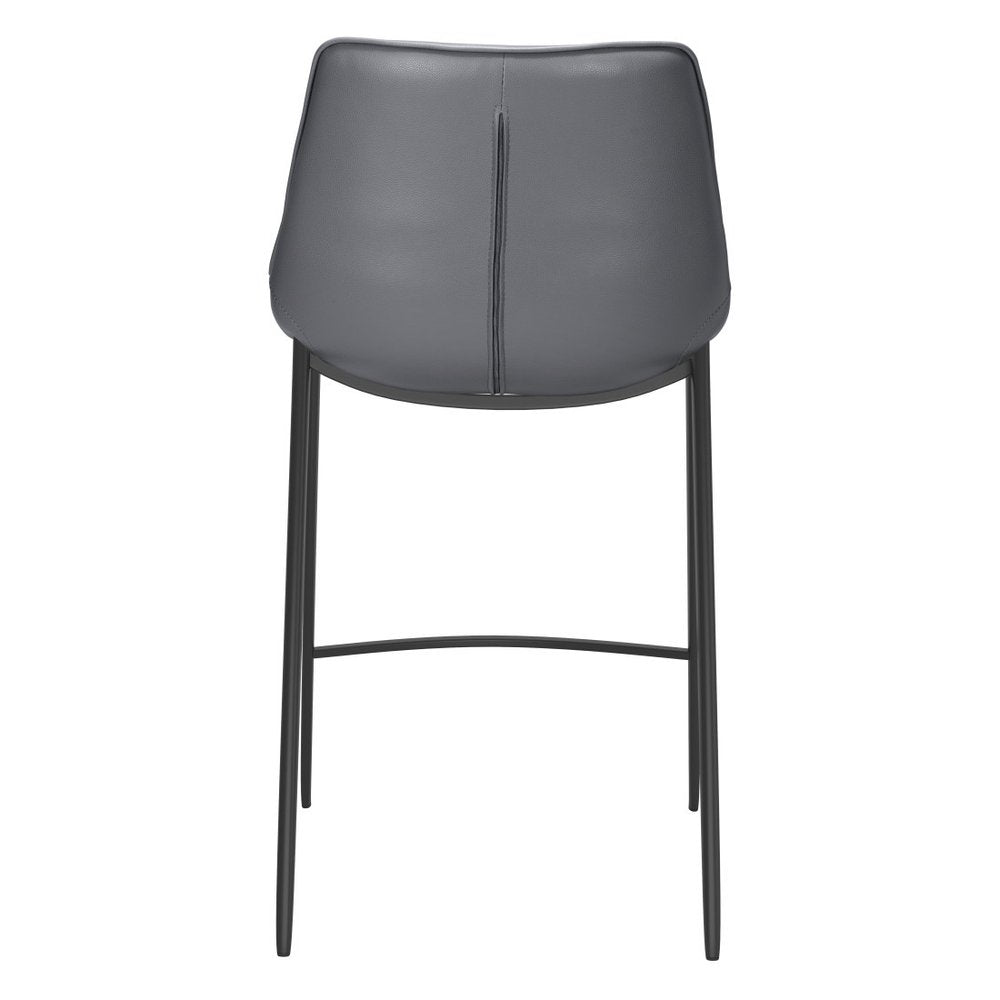 Set of Two 26" Dark Gray And Black Faux Leather And Steel Counter Height Bar Chairs