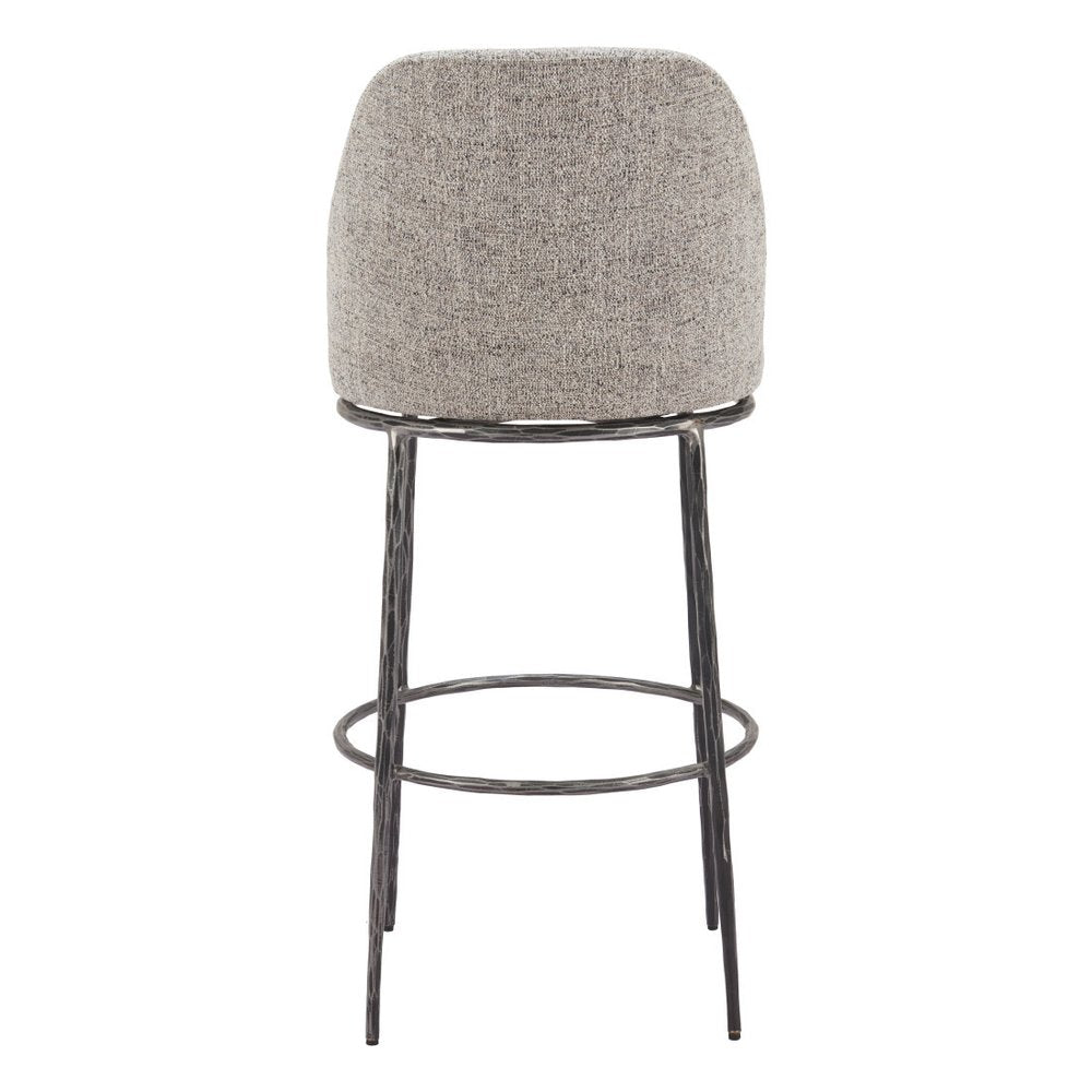 32" Gray And Black Fabric And Steel Bar Height Swivel Bar Chair
