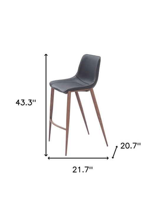 Set of Two 30" Black And Brown Faux Leather And Steel Bar Height Bar Chairs