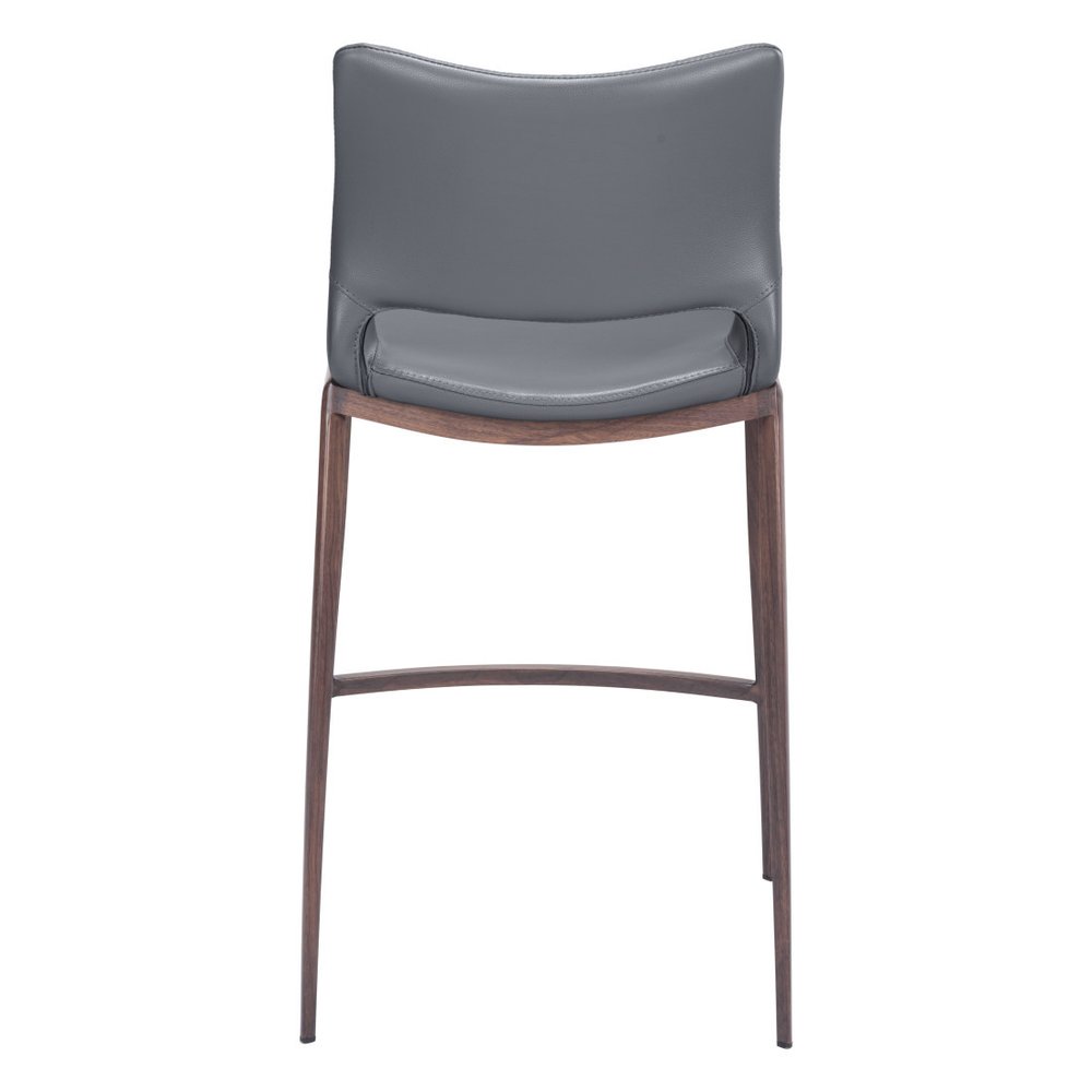 Set of Two 25" Dark Gray and Brown Faux Leather and Steel Low Back Counter Height Bar Chairs
