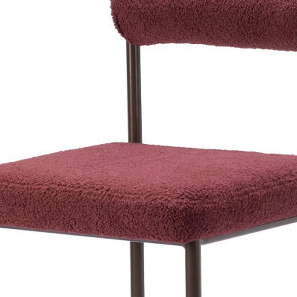 Set of Two 26" Red and Bronze Shearling and Steel Low Back Counter Height Bar Chairs