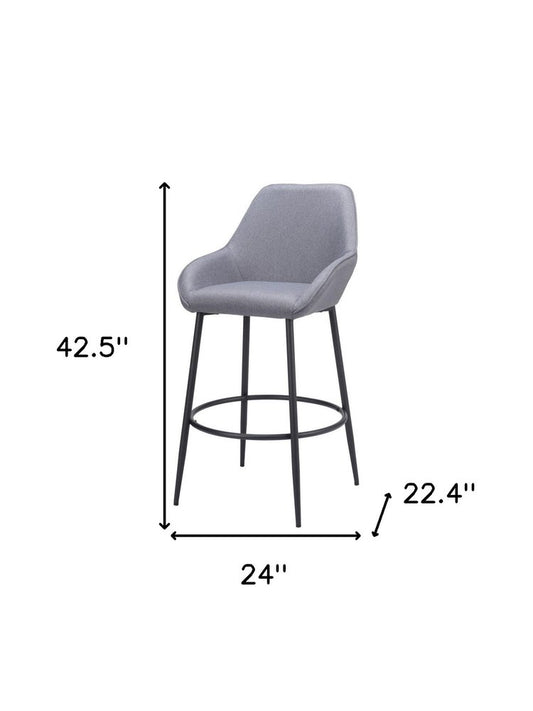 Set of Two 30" Gray And Black Fabric And Steel Bar Height Bar Chairs