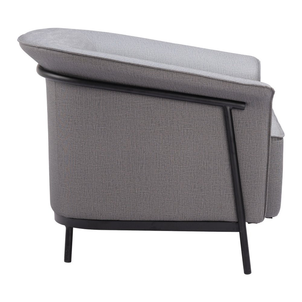 35" Slate Gray And Black Faux Leather Arm Chair