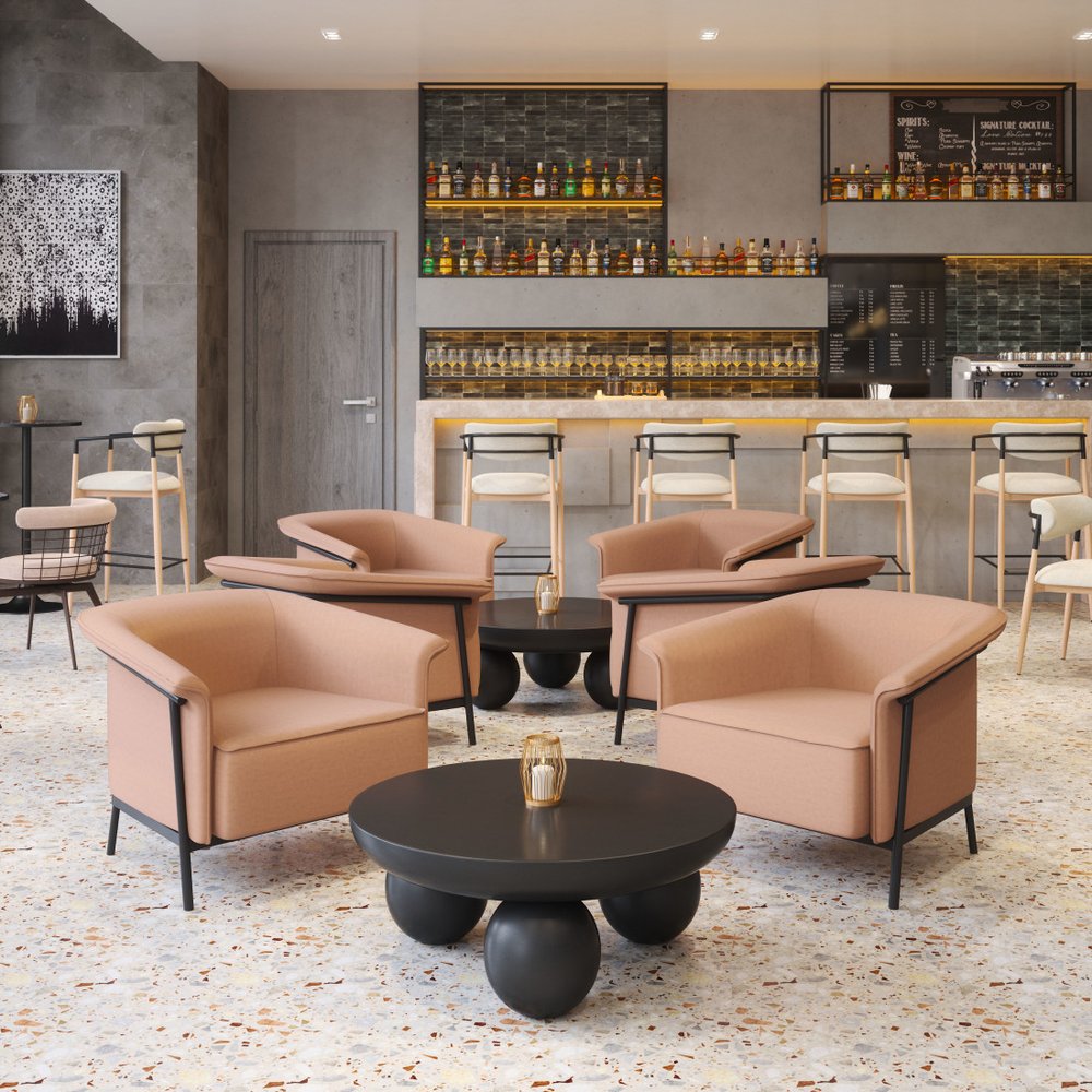 35" Tan And Black Upholstered Arm Chair